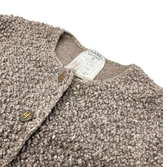 CHANEL Vintage 93A CC Mark Logo Button Long Coat #38 Greige Wool Pocket [105056] - Picture 8 of 13